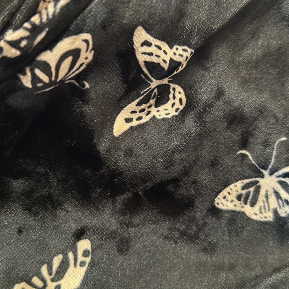 Vintage Pants - Nude black velvet butterfly rave bell bottom pants flared festival burning man